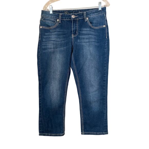 ND Weekend New Direction Women's Cropped Dark Denim Jeans Size 10 Embroidered - Picture 1 of 6